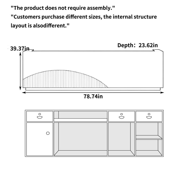 Front Desk Writing Desk with LED Light Effect - Ideal for Salons and Stores, 39.37" H x 78.74" W x 23.62" D, Beige