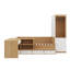 Lit plateforme double en bois avec 6 tiroirs, tablettes, bureau et garde-robe-438750649