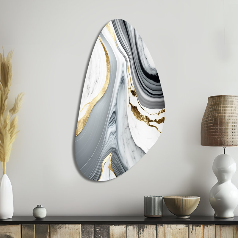 «Abstract Geode Marble Waves Gray II», art mural abstrait en forme de métal, reproduction d'art asymétrique moderne