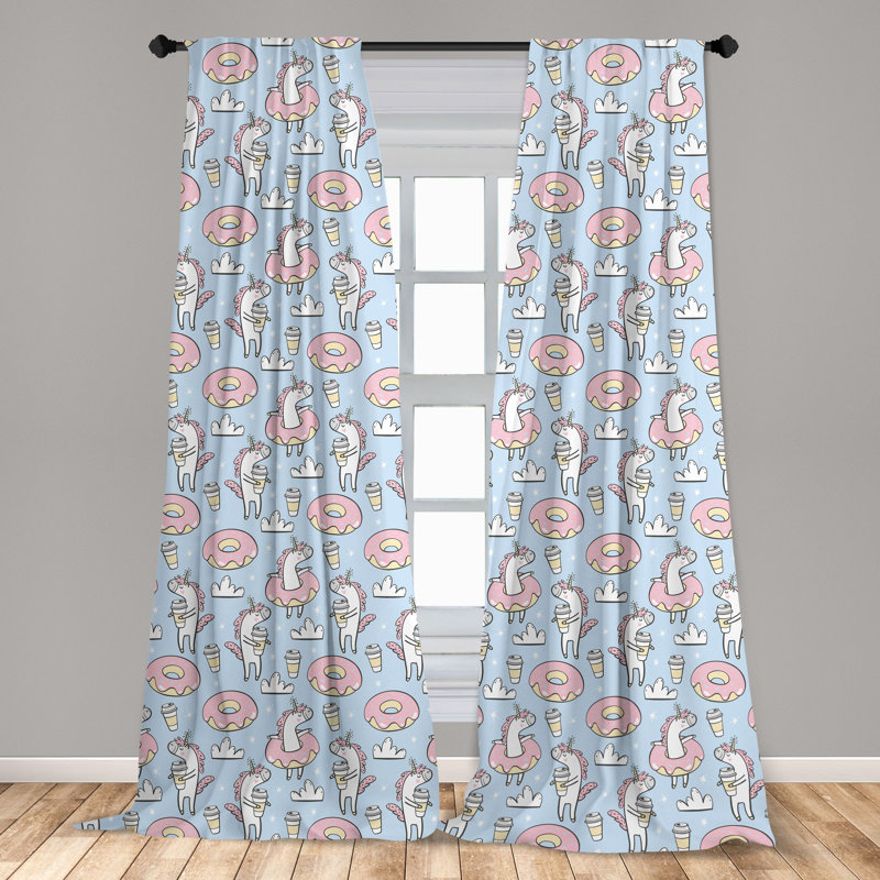 Unicorn Party Semi-Sheer Rod Pocket Curtain Panels, 28" x 84"