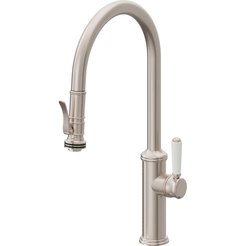 Davoli Pull-Down Kitchen Faucet with Squeeze Sprayer - High Arc Spout, Satin Nickel