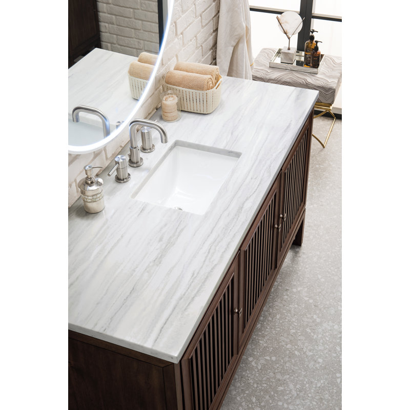 Athens 60'' W Single Vanity, 8" Widespread, Glossy White, Carrara White