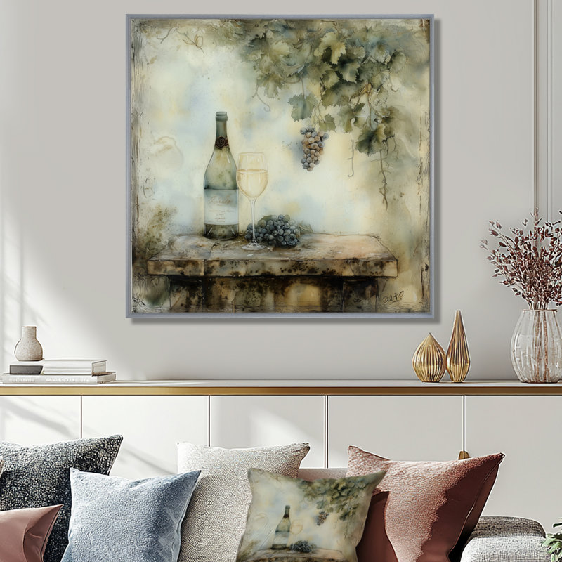 «Farmhouse Wine Garden II», reproduction d'art vin et champagne, H 36 po x l 36 po, Argent argent