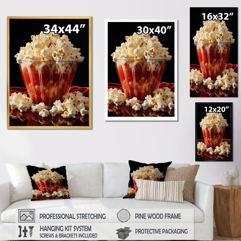 Popcorn ludique Popart - reproduction d'art sur toile_105823, Toile tendue, H 20 po x l 12 po x P 1 po