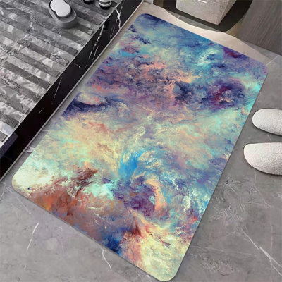 Tapis de bain Diatomace Earth, nébuleuse mauve, dorée et bleue - volume super-absorbant, séchage rapide, absorbant, écologique, facile à nettoyer pour la salle de bain, tapis de porte 16 x 24 pouces (40 x 60 cm)