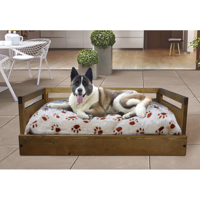 Canapé pour chien en bois avec coussin Hanke, Moyen (l 19,49 po x P 28,35 po x H 9,45 po), Brun rustique