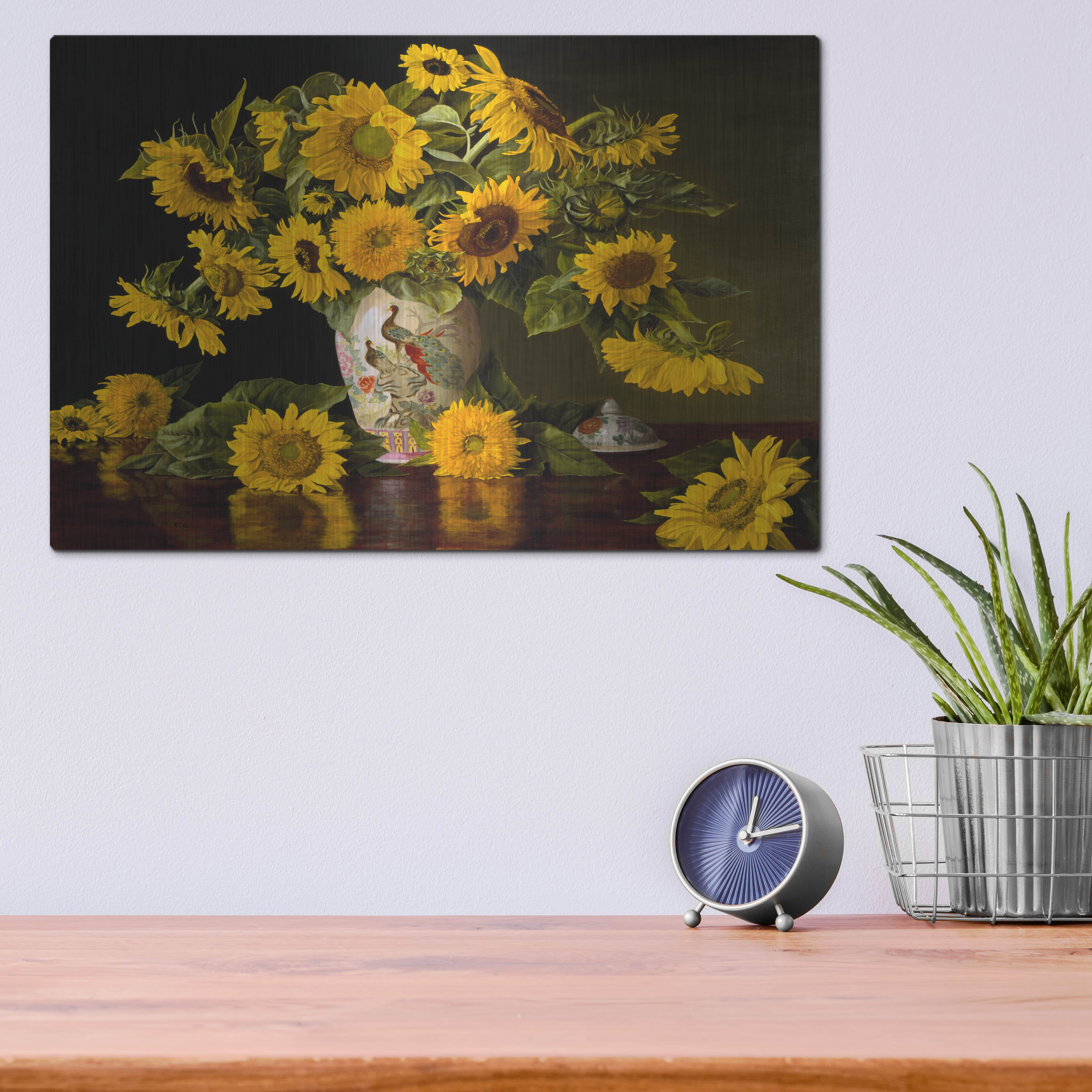 August Grove® " Sunflowers In A Chinese Peacock Vase " by Christopher ...
