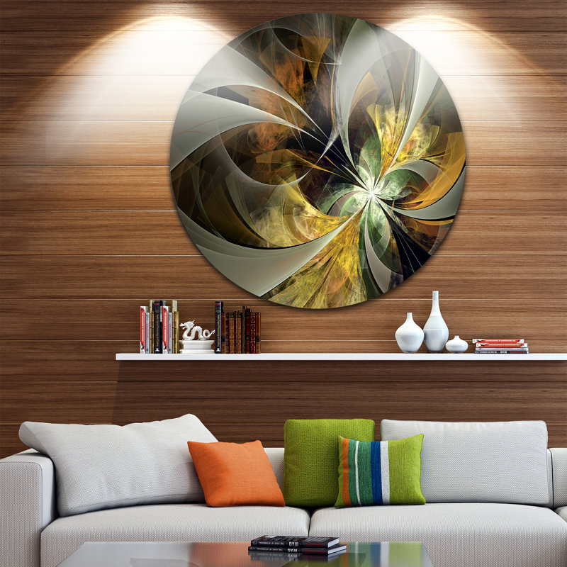 «Symmetric Gold Fractal Flower», impression, H 23 po x l 23 po, Impression sans cadre, Métal métal
