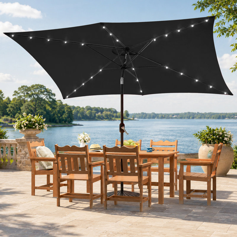 Parasol de marché rectangulaire 10 pi x 6,5 pi Lunsford, Noir, noir, noir, noir