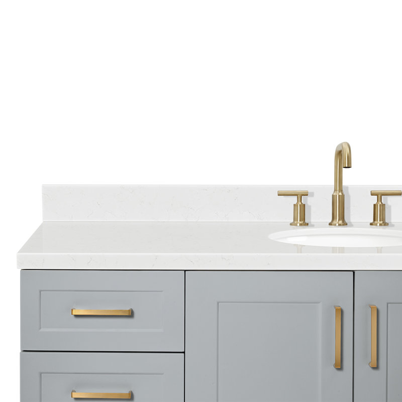 61 IN.  Single Bathroom Vanity, Gray, Rectangle, Carrara Quartz