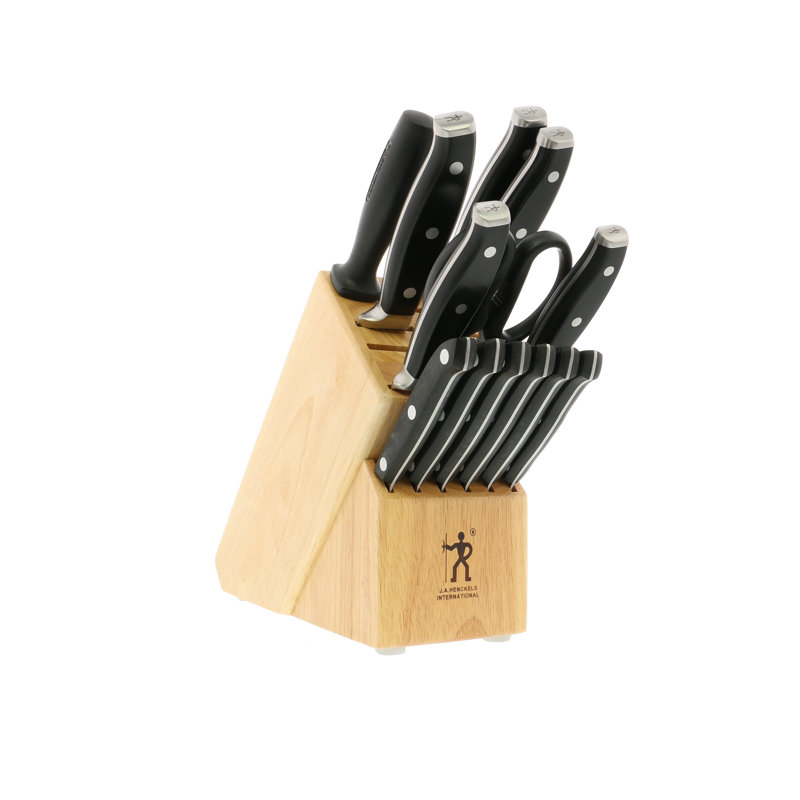 HENCKELS Forged Premio Knife Set with Block, Chef Knife, Paring Knife, Utility Knife, Steak Knife, 14 Piece, Black, Stainless Steel