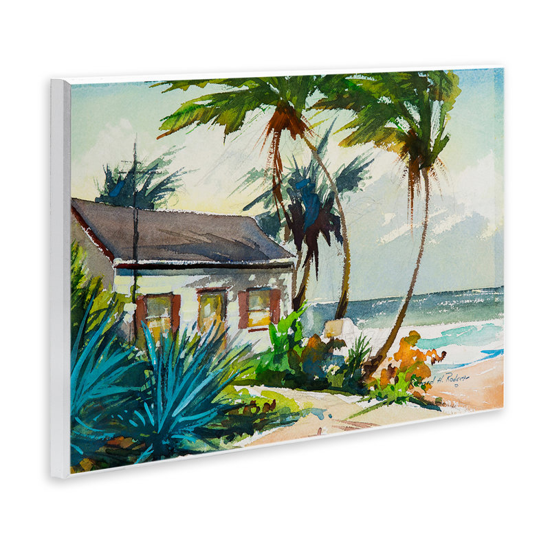 "Windswept Palms Cottage", art mural sur bois par Richard H. Rodgers, H 13 po x l 19 po