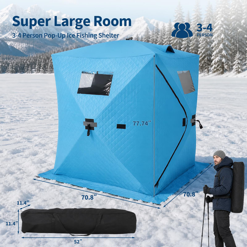 Abri de pêche sur glace Hub Blue, Bleu, H 77,74 po x l 70,8 po x P 70,8 po