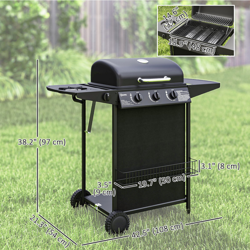 3+1 Burner Propane Gas BBQ Grill, Portable Gas Grill, Black