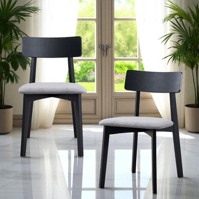 Reno Linen& Composite Wood Side Chair, Padded Seat Cushion, Curved Wooden Chair Backrest (Set-2)