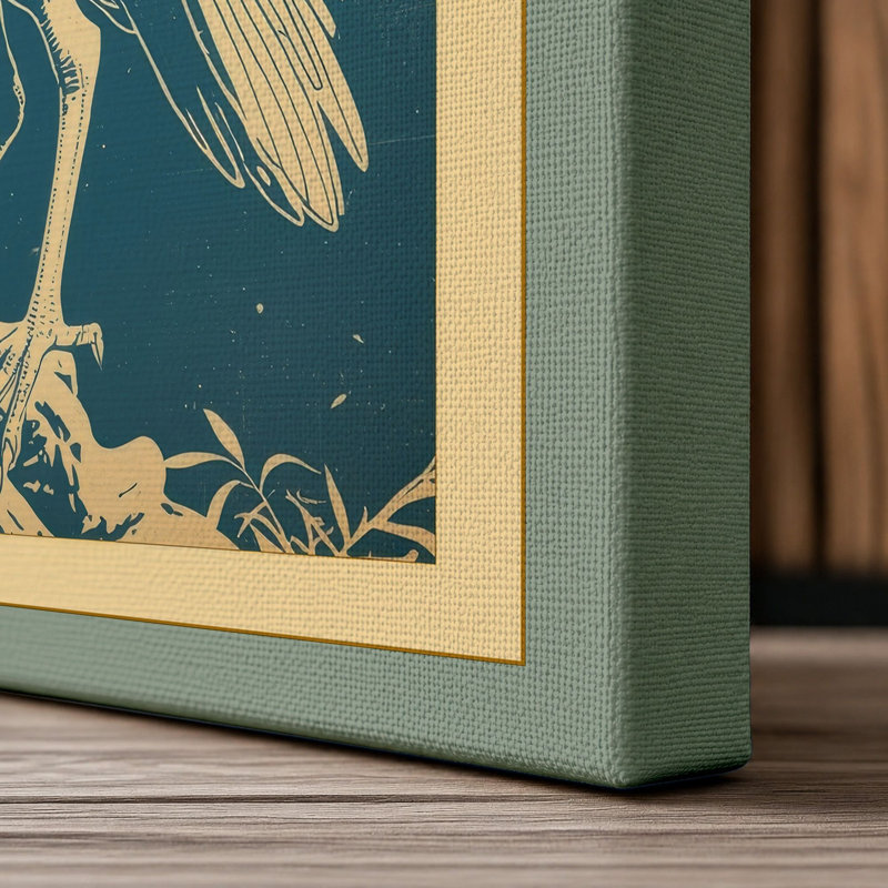 Nocturnal Crane Japandi - Wrapped Canvas, Sage Border, 30x20 - 76.2 x 50.8 cm