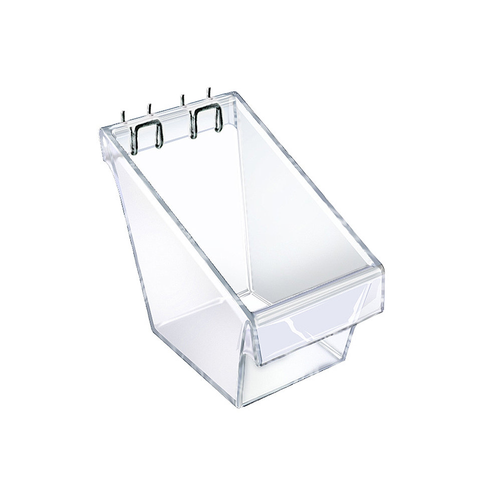 Mini Clear Plastic Molded Bucket, Storage Container Bin for Pegboard, Slatwall, or Counter with 2 Metal U-Hooks, 