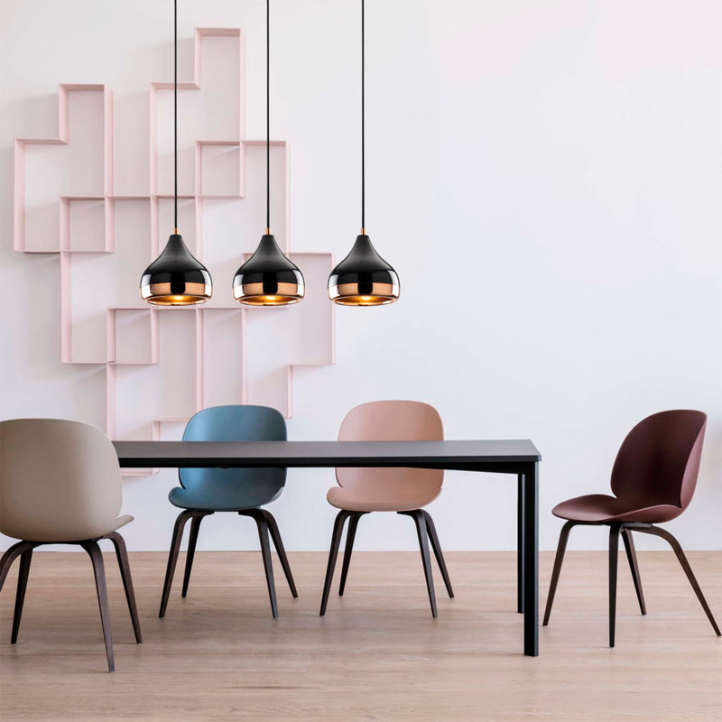 Luminaire suspendu en dôme pour îlot de cuisine à 3 lumières Potts, Noir, Noir et or