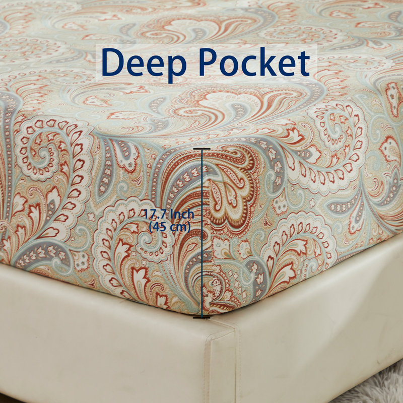 100% Egyptian Cotton Fitted Sheet Set, 4pcs Luxury Classic Boho Paisley Bedding Set, For Bedroom Guest Room Student Dorm All Seasons