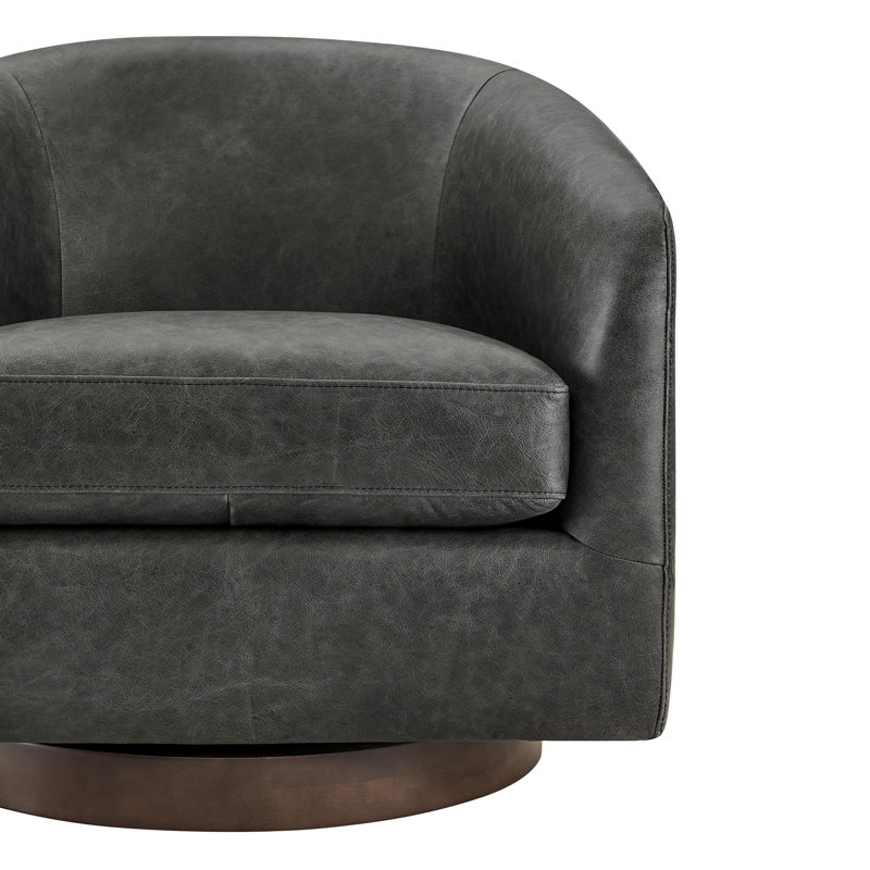 Fauteuil demi-tonneau Bennett, Cuir fleur de Marseille noir