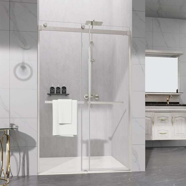 Lustre 48" W X 76" H Double Sliding Semi- Frameless Shower Door with 5/16"(8mm) Clear Tempered Glass