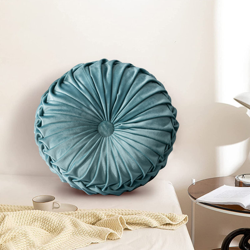 Velvet Round Pillow, Light Blue