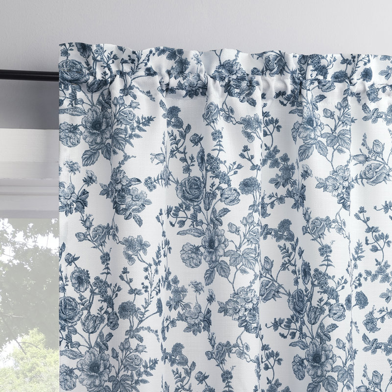 Catarina Tonal Botanical Semi-Sheer Rod Pocket Kitchen Curtain Swag (Set of 2), Blue
