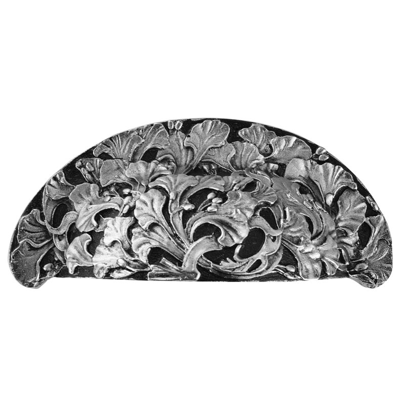 Floral Satin Nickel Cabinet Cup Pull with Mounting Hardware