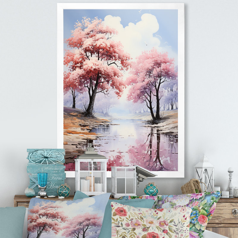 Érable rose paysage sur toile, H 40 po x l 30 po x P 1,5 po, Cadre photo blanc