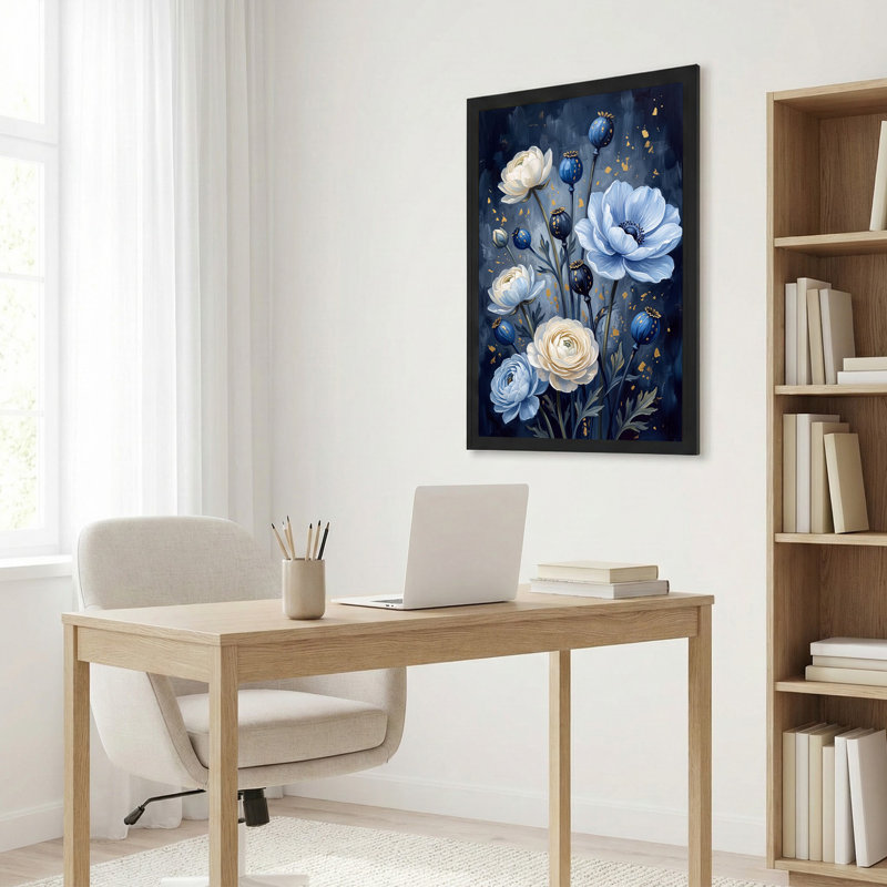 Art mural sur toile bleu et blanc avec cosses de graines bleu marine, 24"H x 16"W