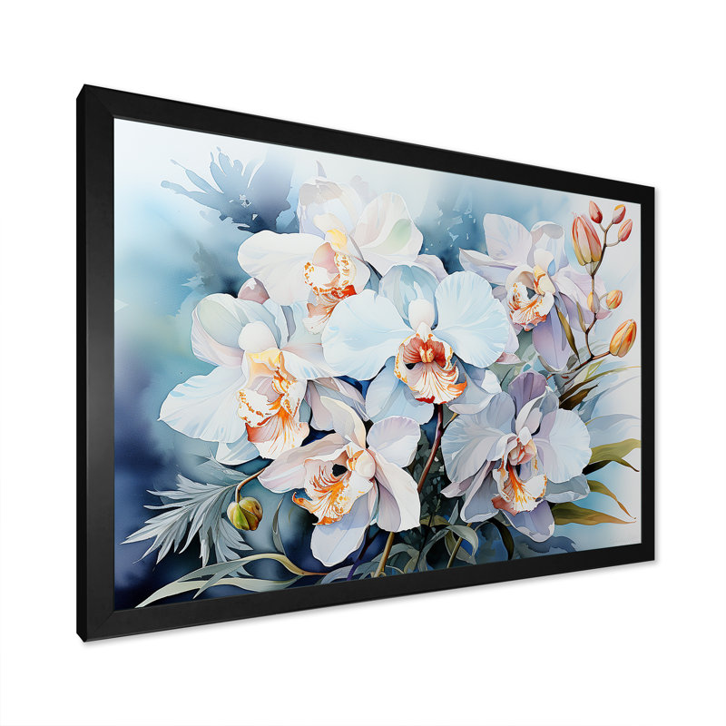 Orchidées grises sur la plage sur toile, H 16 po x l 32 po x P 1 po, Cadre simple noir