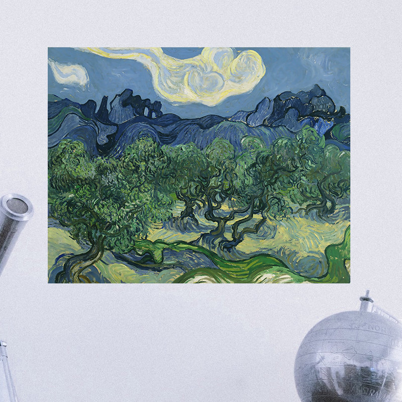 Décalcomanie murale amovible oliviers de van gogh, H 14 po x l 18 po, Bleu / vert