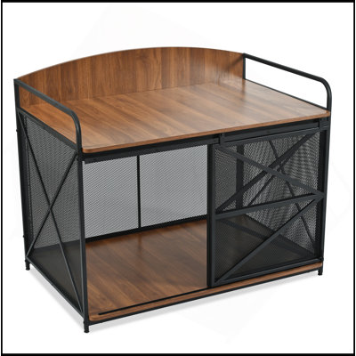 42.8" Heavy Duty Large Dog Crate Furniture For Large Medium Dog, Farmhouse Wooden Dog Kennel Indoor End Table, Decorative Pet House For Large Dogs