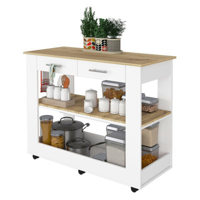 46 Kitchen Island, Two Shelves, Two Drawers