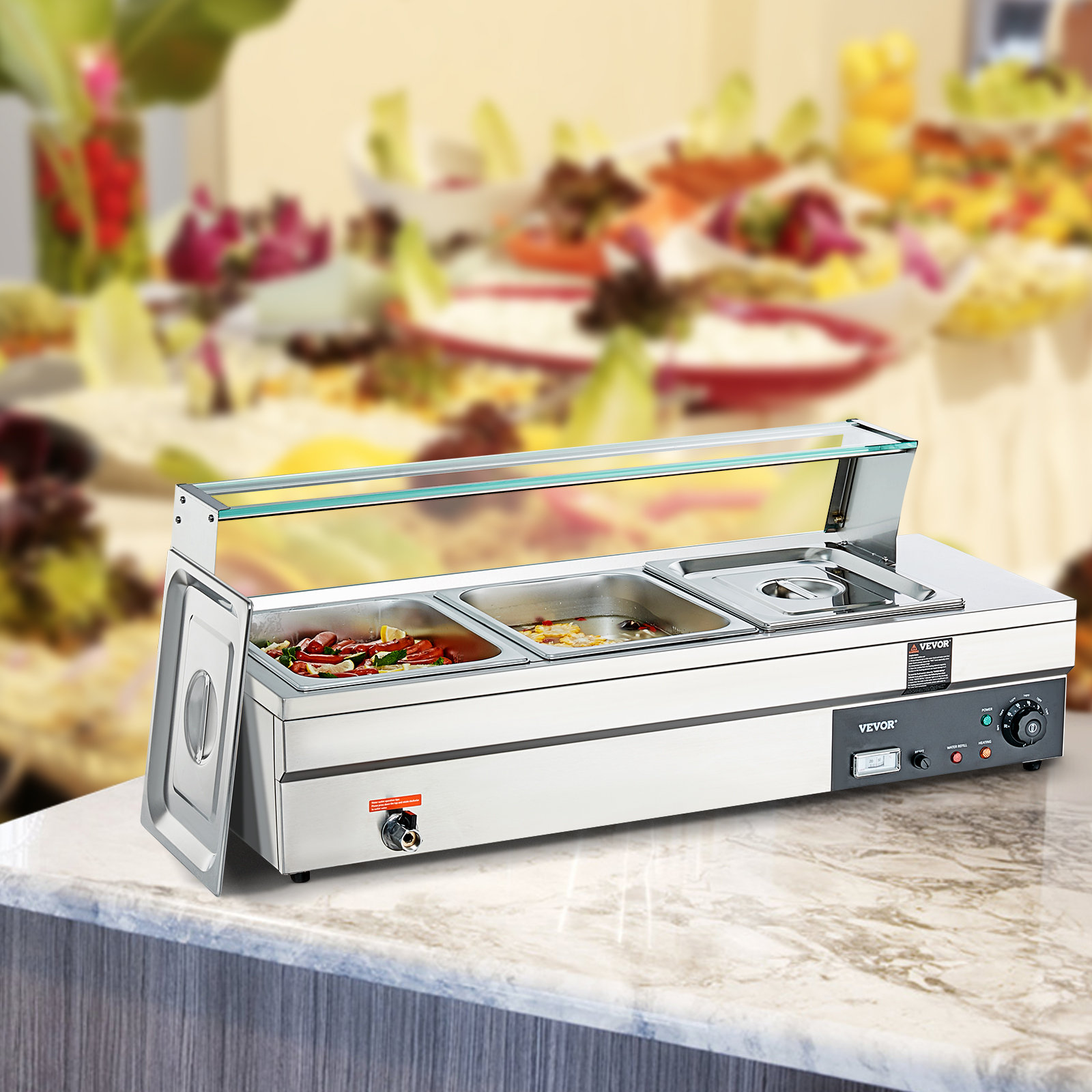 VEVOR Pan 36 Quarts Commercial Food Warmer with Tempered Glass