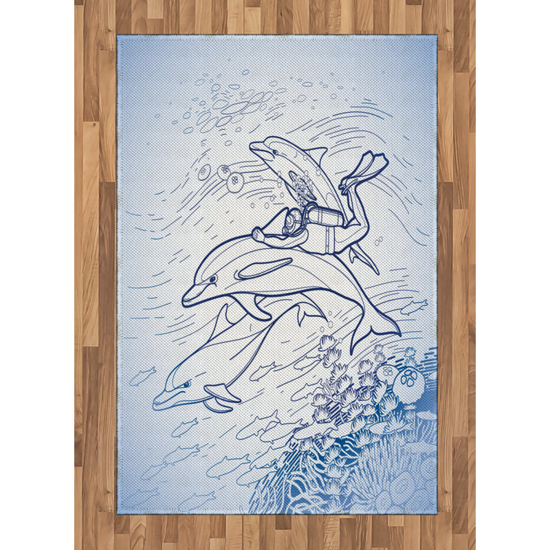 Sea Animals Ocean Life High Density Long Fiber Poly Threads Decorative Area Rug Carpet, Rectangle 4' x 5'8"