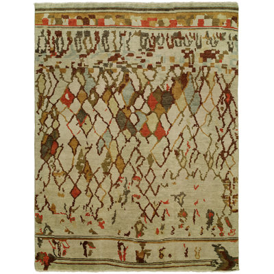 Wool Abstract Area Rug in Beige
