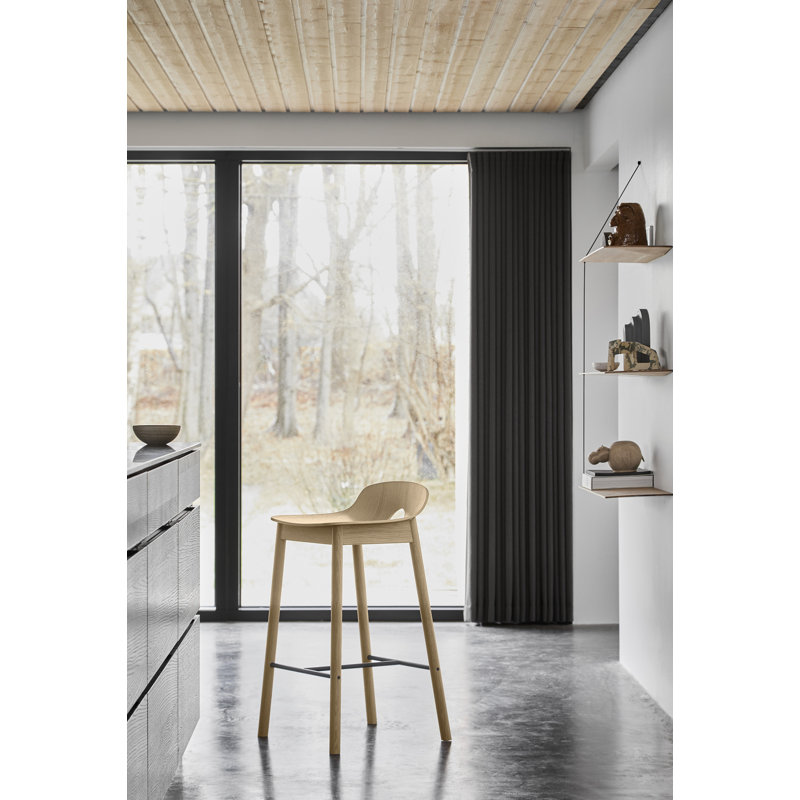 Mono Bar Stool, Counter Stool (25.59'' Seat Height), Oak/Black