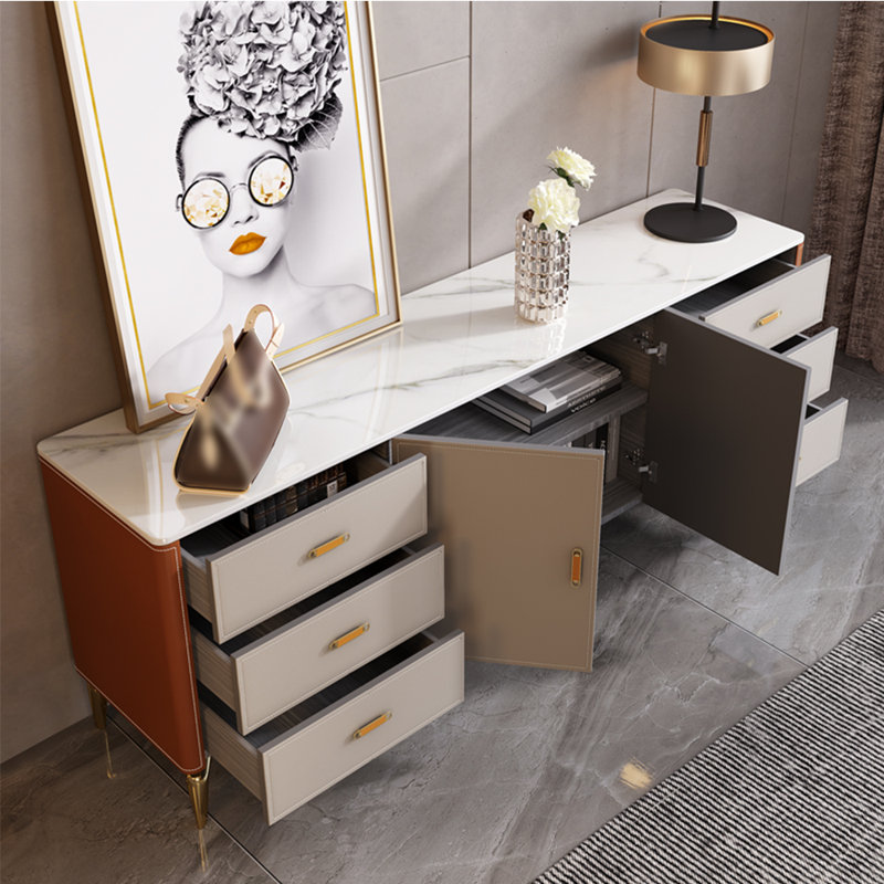 Meuble télé léger et luxueux, Gris / gris blanc, 86.61"