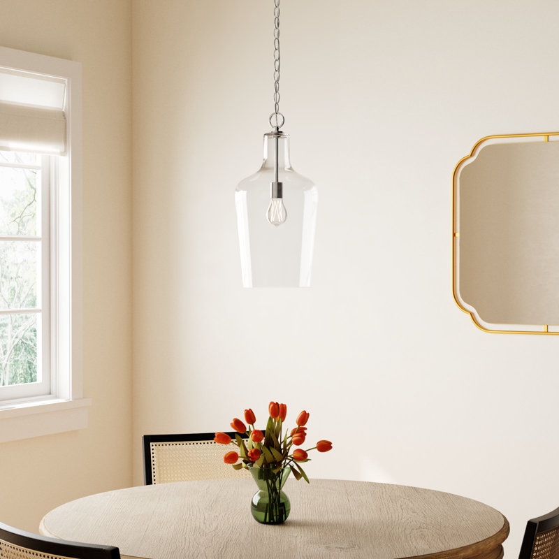 Dori 1-Light Single Bell Pendant, Clear, Polished Nickel