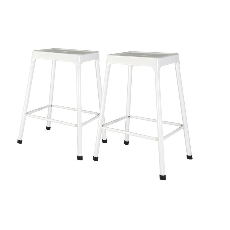 Tabouret de comptoir en métal thermolaqué blanc, ensemble de 2