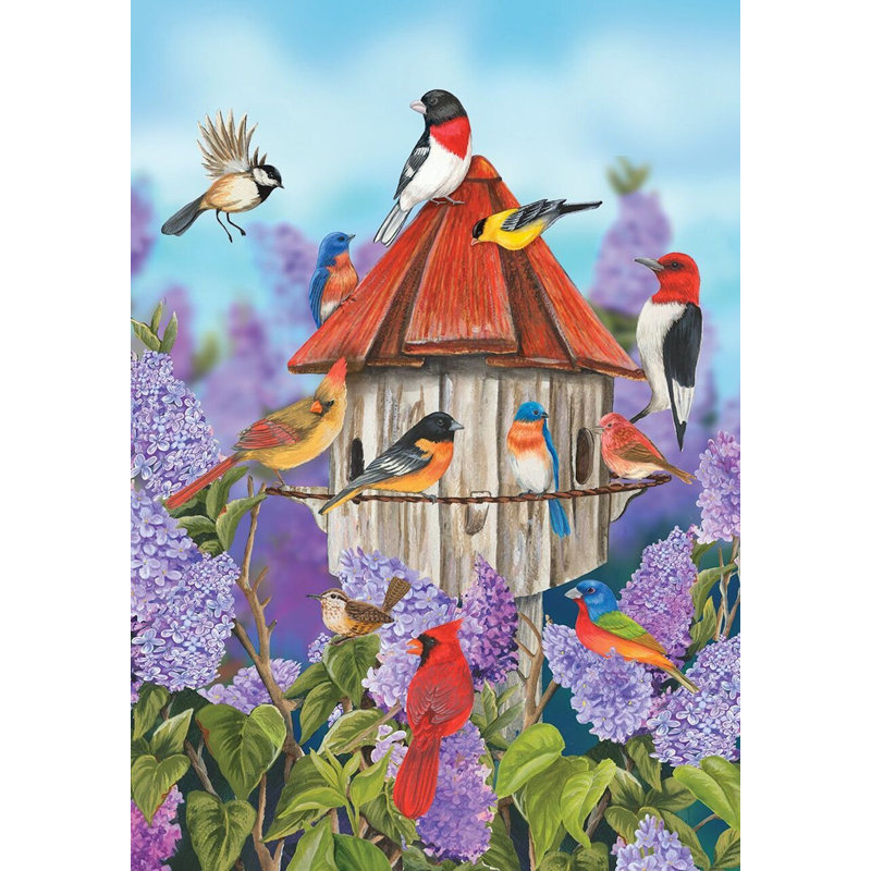 Drapeau de jardin oiseaux et lilas