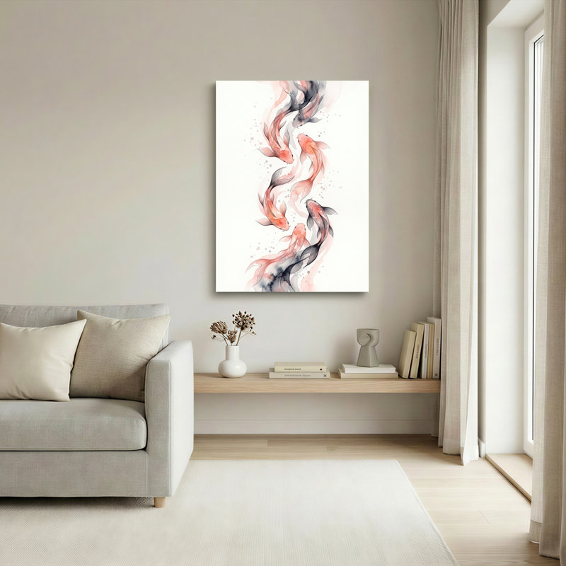 Ensemble de 1 tableau sur toile représentant des poissons koi, 40"H x 28"W, Wrapped Canvas