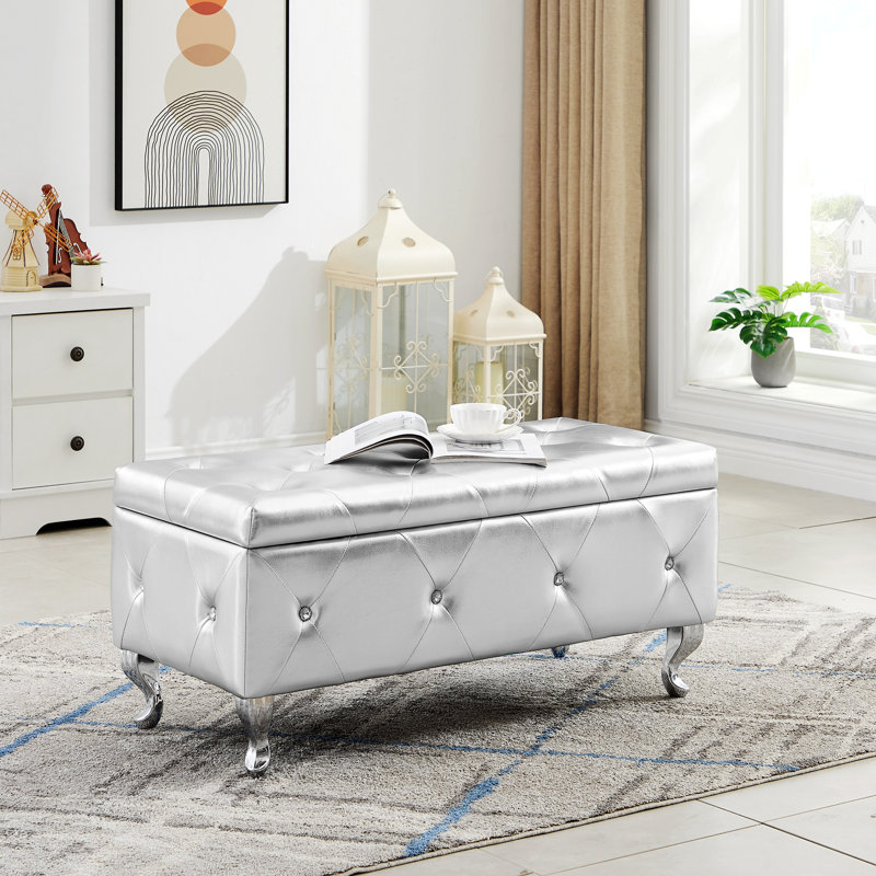 Banc de rangement repose-pieds, Argent argent