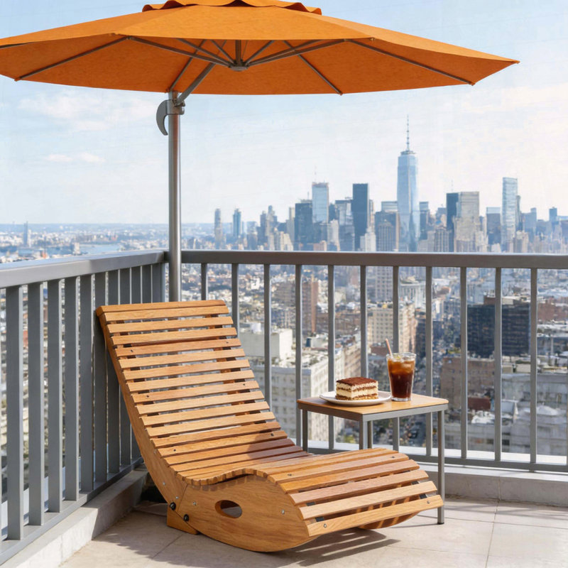 Chaise berçante en bois en forme de S à lattes