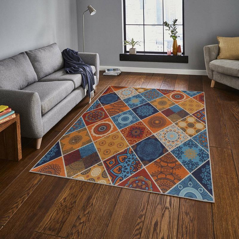 Stylish Woven Carpet (4 x 6 ft), 100% Polyester, 0.4 in Pile Height | Antibacterial, Non-Slip Underside | Machine Washable, 3D Digital Printing | Perfect for Living Room, Bedroom, and Home Decor