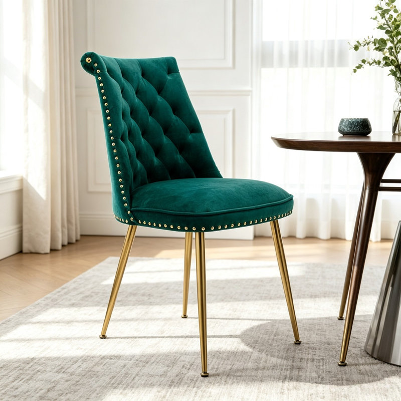 Chaise de salle à manger à dossier plein en velours Magallanes (ensemble de 2), Vert