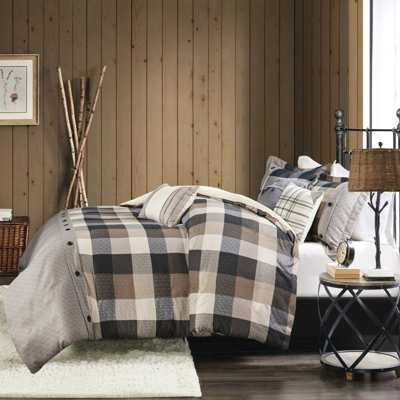 Housse de couette 6 pièces à chevrons attrayante et riche avec style, Brun / Gris
