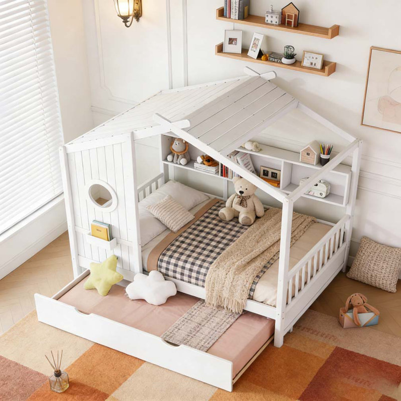 Lit en bois avec couchette, Lit simple, Blanc