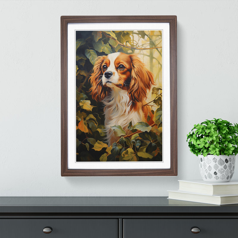 Cavalier King Charles Spaniel Hard Edge No.3 - Single Picture Frame Print on Wood, 34cm H x 25cm W x 2cm D, Walnut Framed